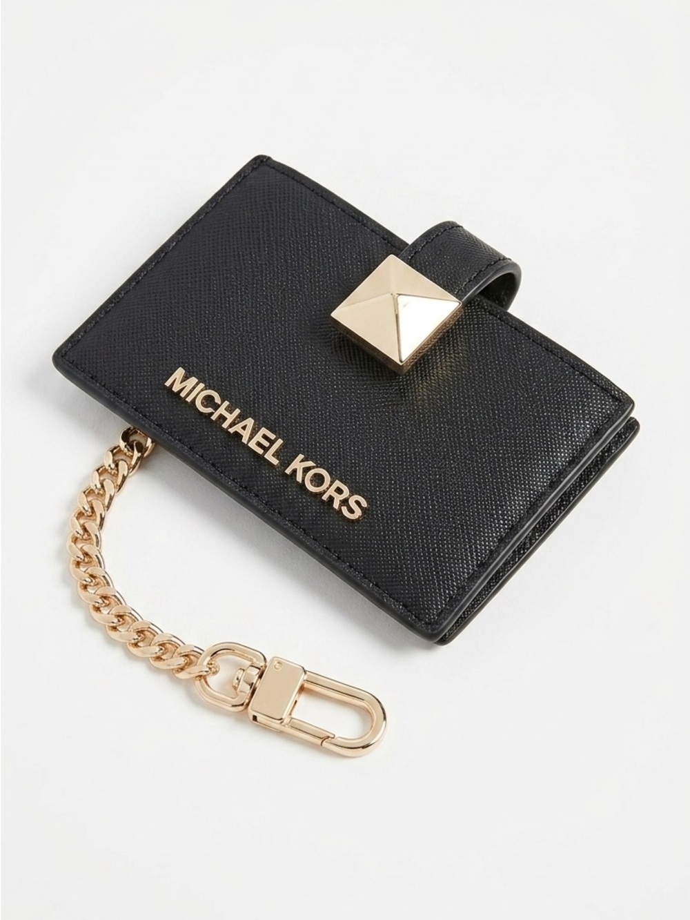 Michael Kors Black Saffiano Card Holder with Gold Hardware and Chain
